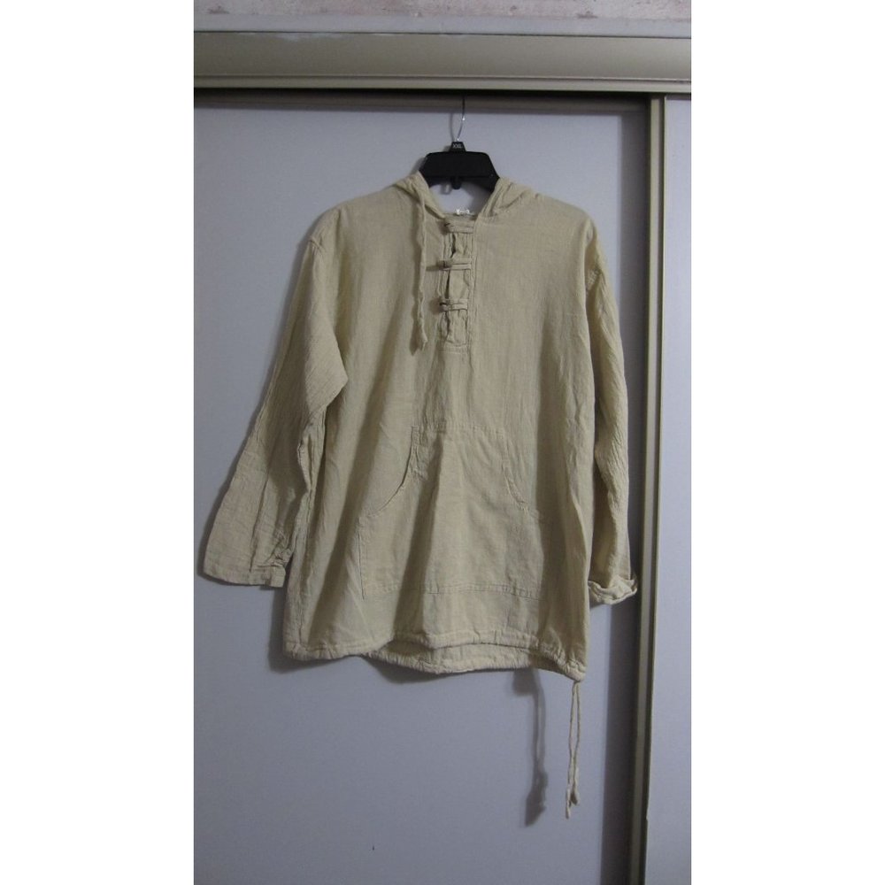 Made In Nepal Large Tan Hooded Boho Lagenlook Jacket